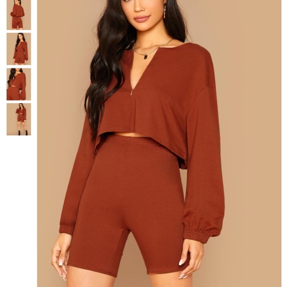 Zip up crop top and biker shorts set